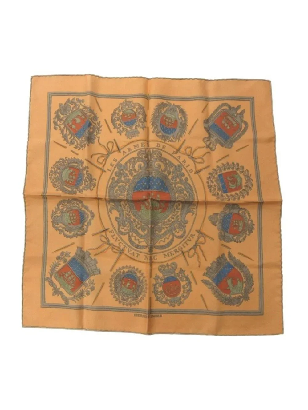 Hermes Scarf les Armes de Paris the Coat of Arms of Never Sinks Carre 45 Orange